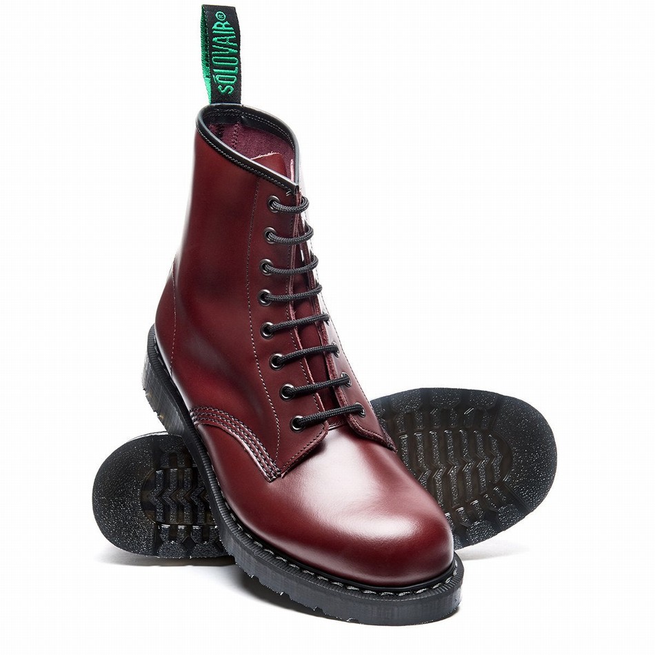 Botas Derby Solovair Hi-Shine 8 Eye Hombre Rojas | S8-551-OX-G-030