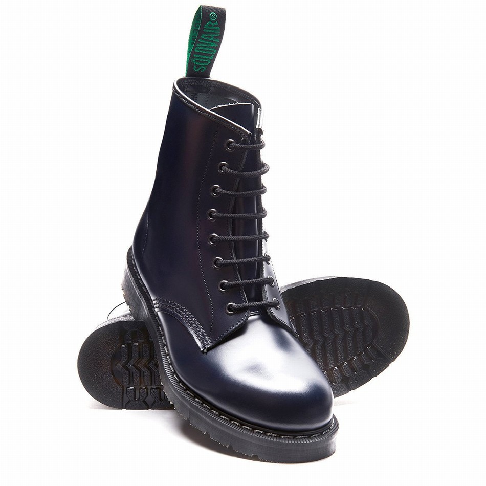 Botas Derby Solovair Hi-Shine 8 Eye Hombre Azul Marino | S8-551-NV-G-035