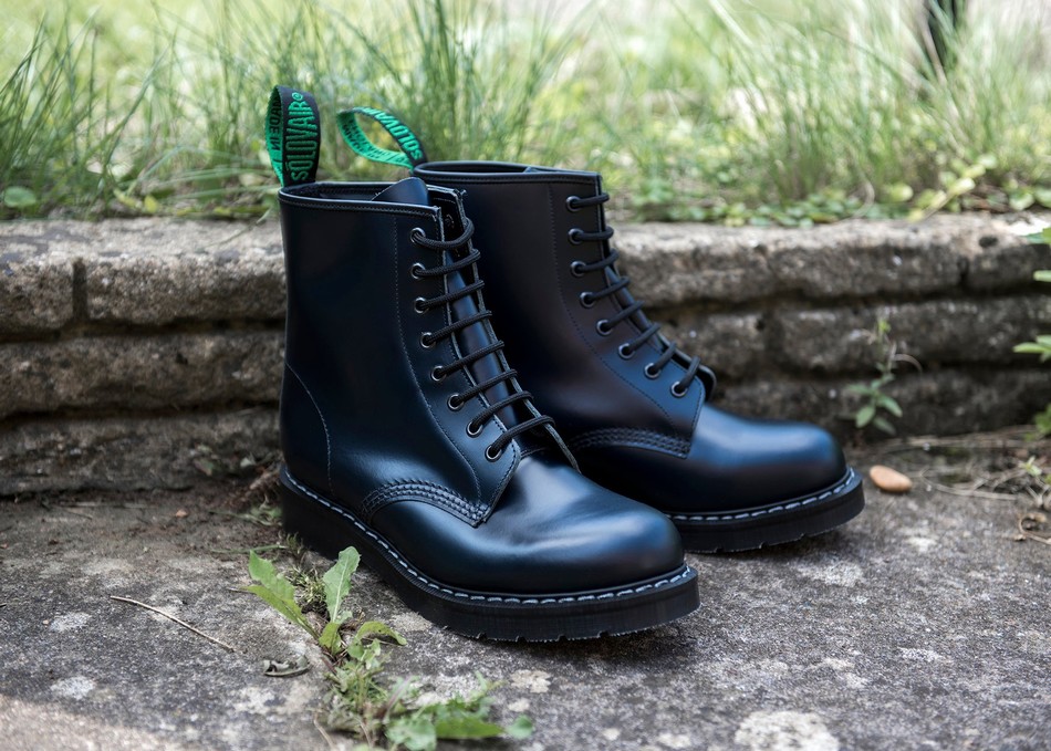 Botas Derby Solovair Hi-Shine 8 Eye Hombre Azul Marino | S8-551-NV-G-035