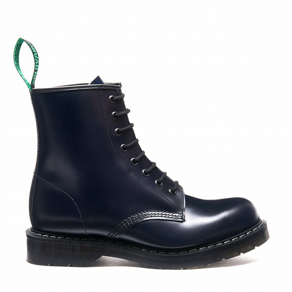 Botas Derby Solovair Hi-Shine 8 Eye Hombre Azul Marino | S8-551-NV-G-035