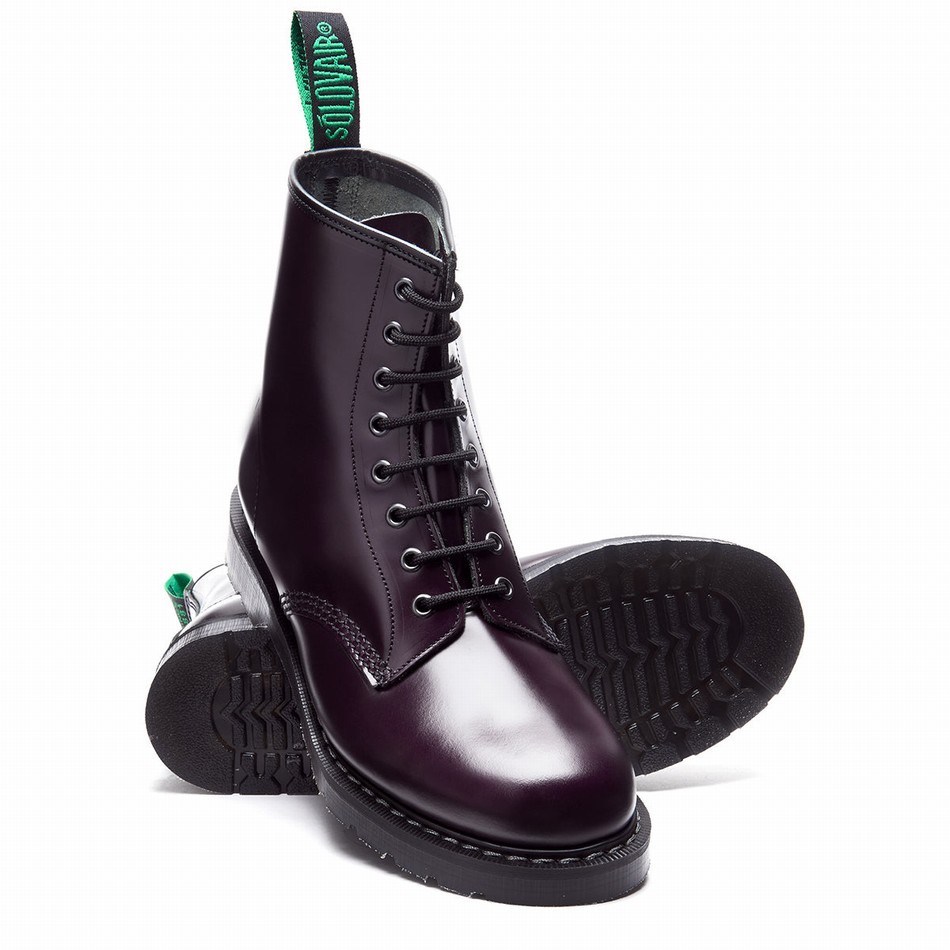 Botas Derby Solovair Hi-Shine 8 Eye Mujer Moradas | S8-551-PUR-G-030