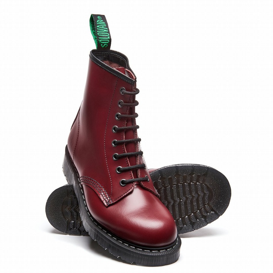Botas Derby Solovair Hi-Shine 8 Eye Mujer Rojas | S8-551-CR-G-030