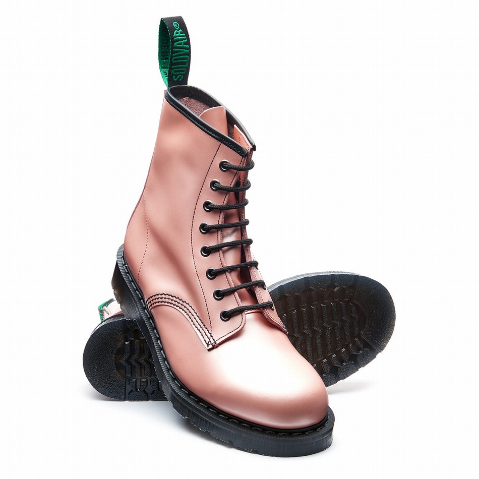 Botas Derby Solovair Hi-Shine 8 Eye Mujer Rosas | S8-551-PK-IR-G-035