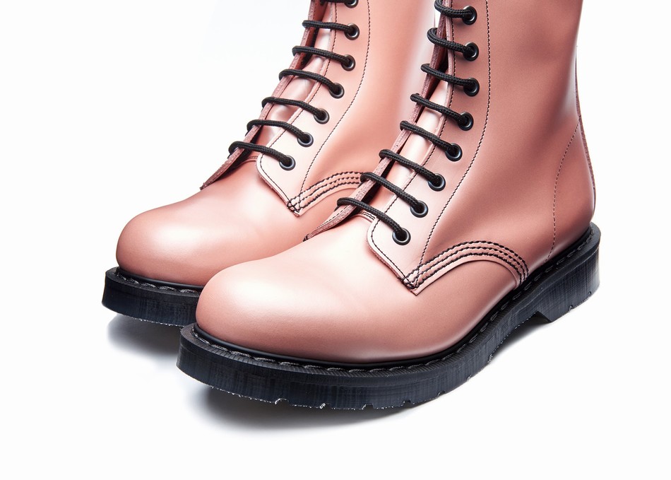 Botas Derby Solovair Hi-Shine 8 Eye Mujer Rosas | S8-551-PK-IR-G-035