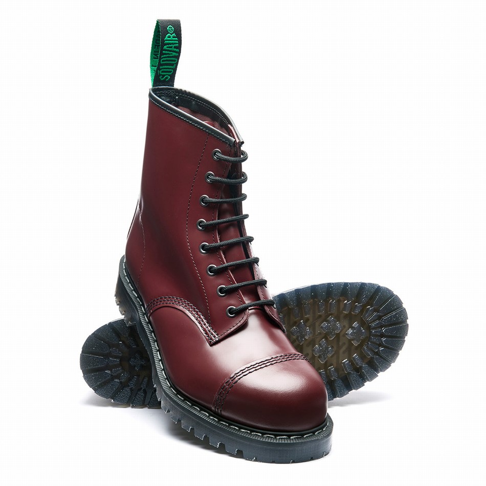 Botas Derby Solovair Hi-Shine 8 Eye Steel Toe Hombre Rojas | SC8-1550-CR-G-065