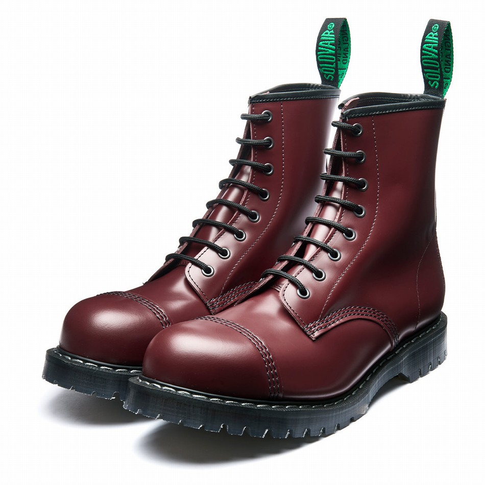 Botas Derby Solovair Hi-Shine 8 Eye Steel Toe Hombre Rojas | SC8-1550-CR-G-065