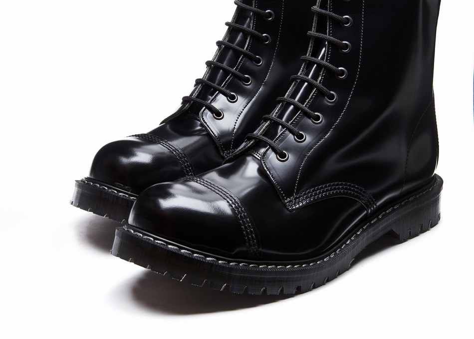 Botas Derby Solovair Hi-Shine 8 Eye Steel Toe Hombre Negras | SC8-1550-BK-G-070