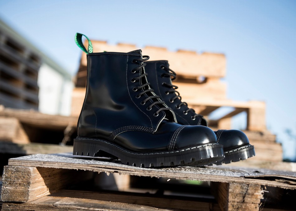 Botas Derby Solovair Hi-Shine 8 Eye Steel Toe Hombre Negras | SC8-1550-BK-G-070