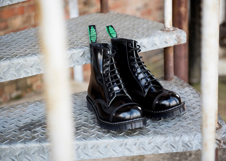 Botas Derby Solovair Hi-Shine 8 Eye Steel Toe Hombre Negras | SC8-1550-BK-G-070
