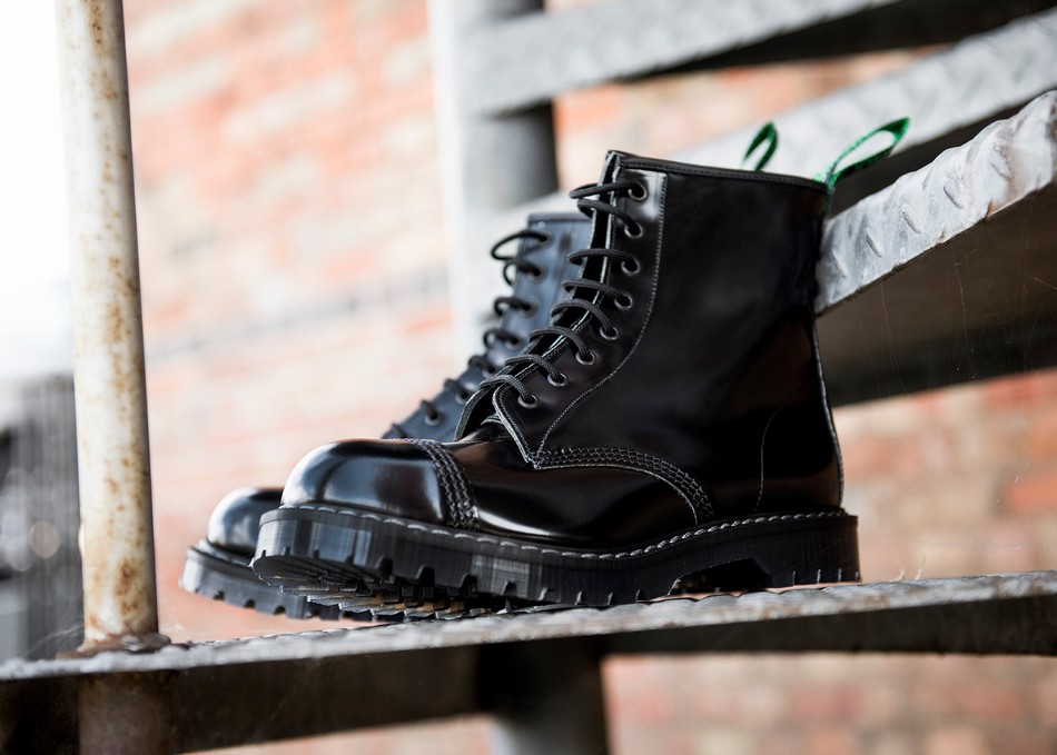 Botas Derby Solovair Hi-Shine 8 Eye Steel Toe Hombre Negras | SC8-1550-BK-G-070