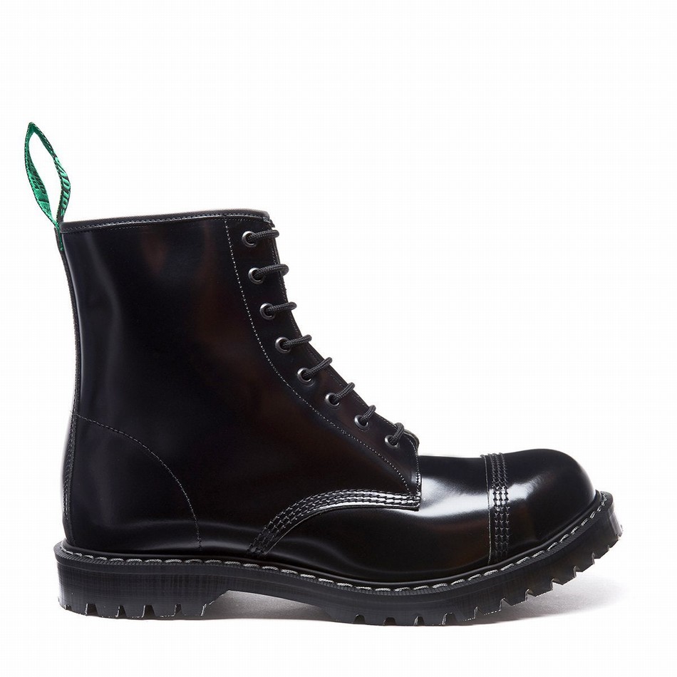 Botas Derby Solovair Hi-Shine 8 Eye Steel Toe Hombre Negras | SC8-1550-BK-G-070