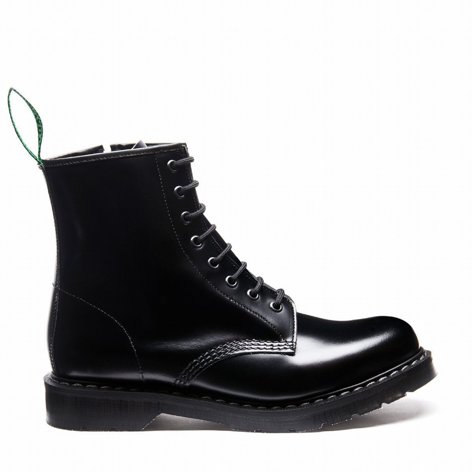 Botas Derby Solovair Hi-Shine 8 Eye Zip Hombre Negras | S8-551-BK-ZIP-G-040