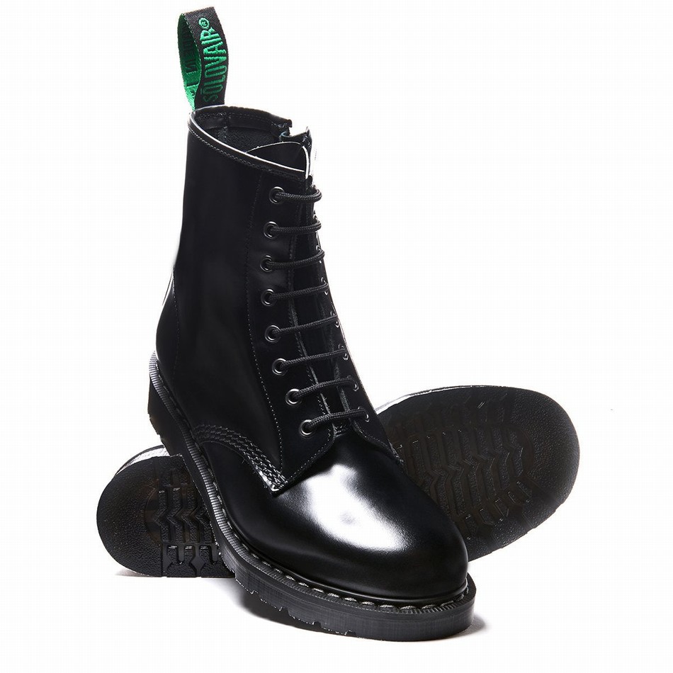 Botas Derby Solovair Hi-Shine 8 Eye Zip Hombre Negras | S8-551-BK-ZIP-G-040