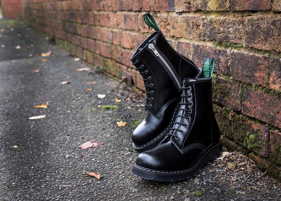 Botas Derby Solovair Hi-Shine 8 Eye Zip Hombre Negras | S8-551-BK-ZIP-G-040