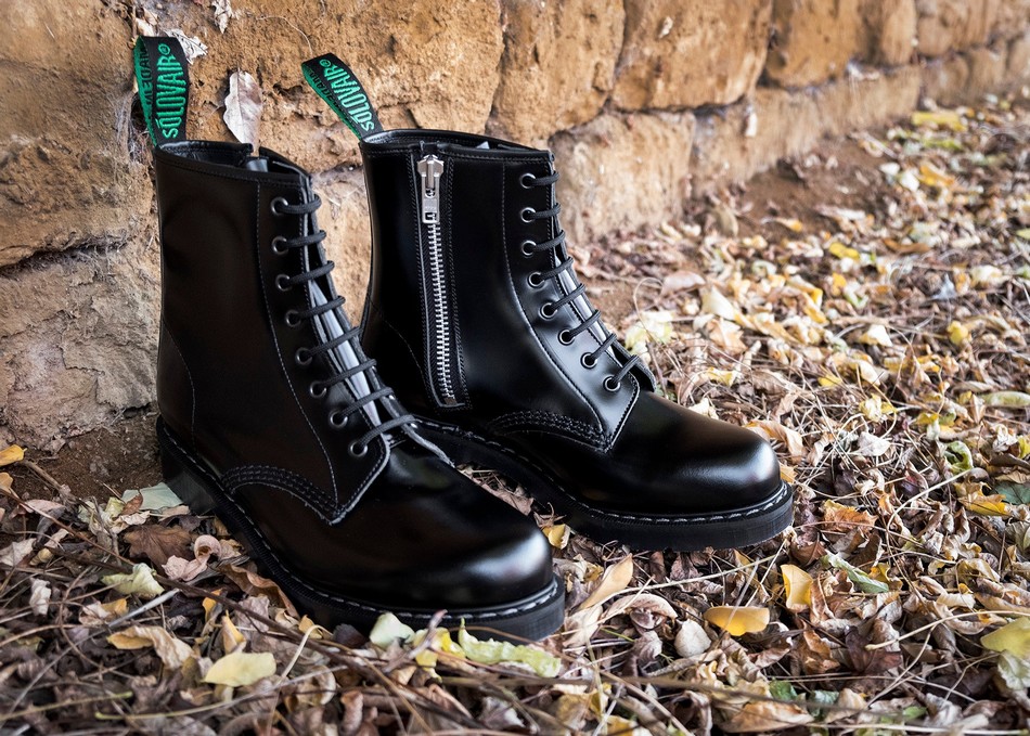 Botas Derby Solovair Hi-Shine 8 Eye Zip Hombre Negras | S8-551-BK-ZIP-G-040