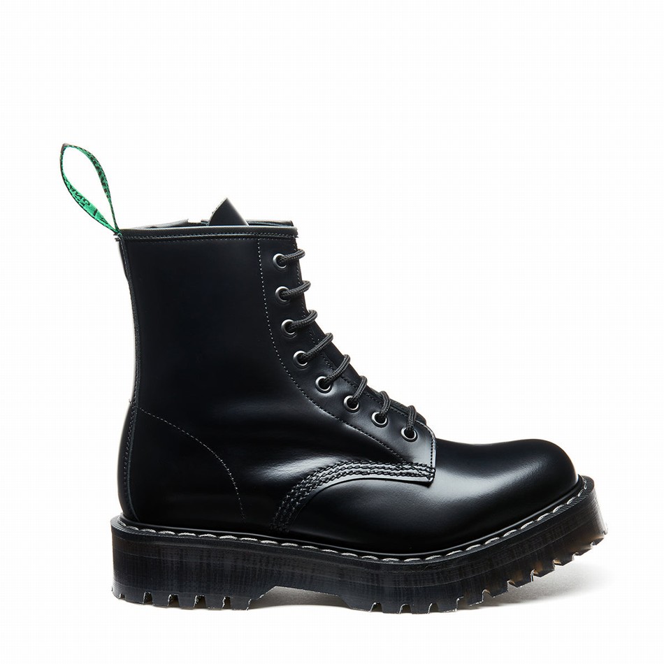 Botas Derby Solovair Hi-Shine 8 Eye Zipped Platform Hombre Negras | S8-551-BK-ZIP-HIGH-G-030