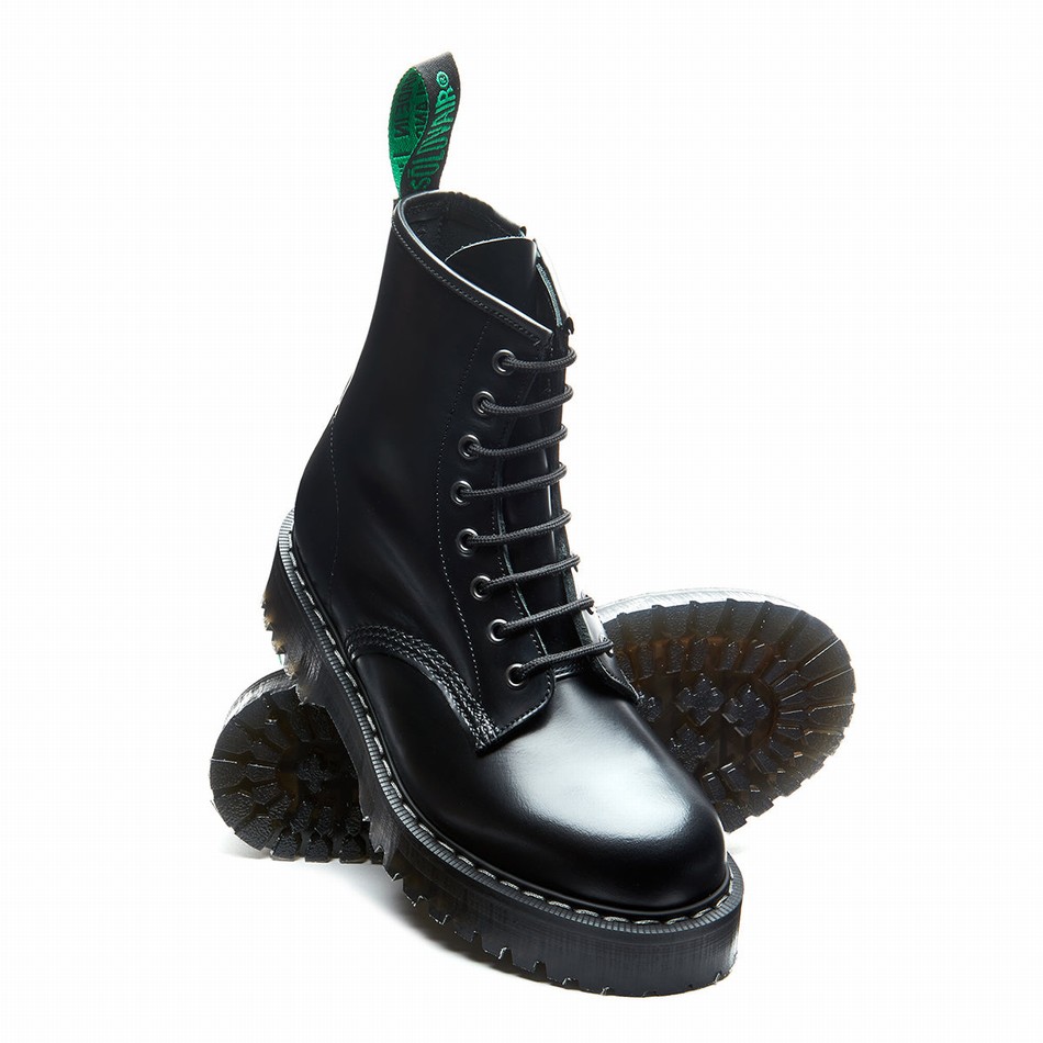 Botas Derby Solovair Hi-Shine 8 Eye Zipped Platform Hombre Negras | S8-551-BK-ZIP-HIGH-G-030