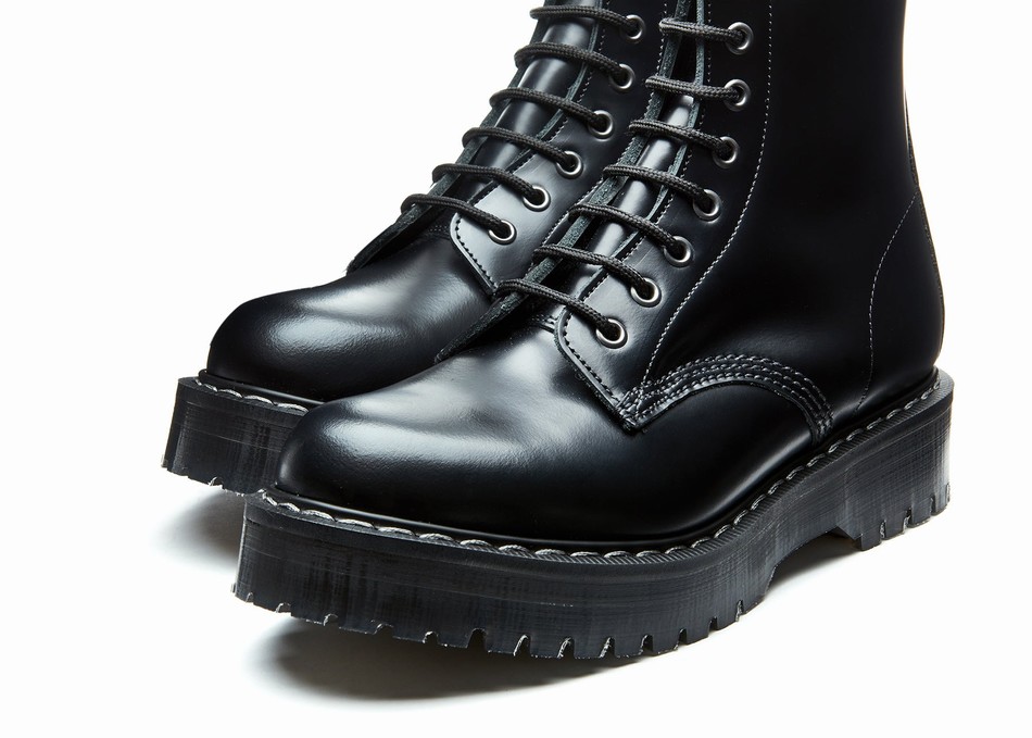 Botas Derby Solovair Hi-Shine 8 Eye Zipped Platform Hombre Negras | S8-551-BK-ZIP-HIGH-G-030
