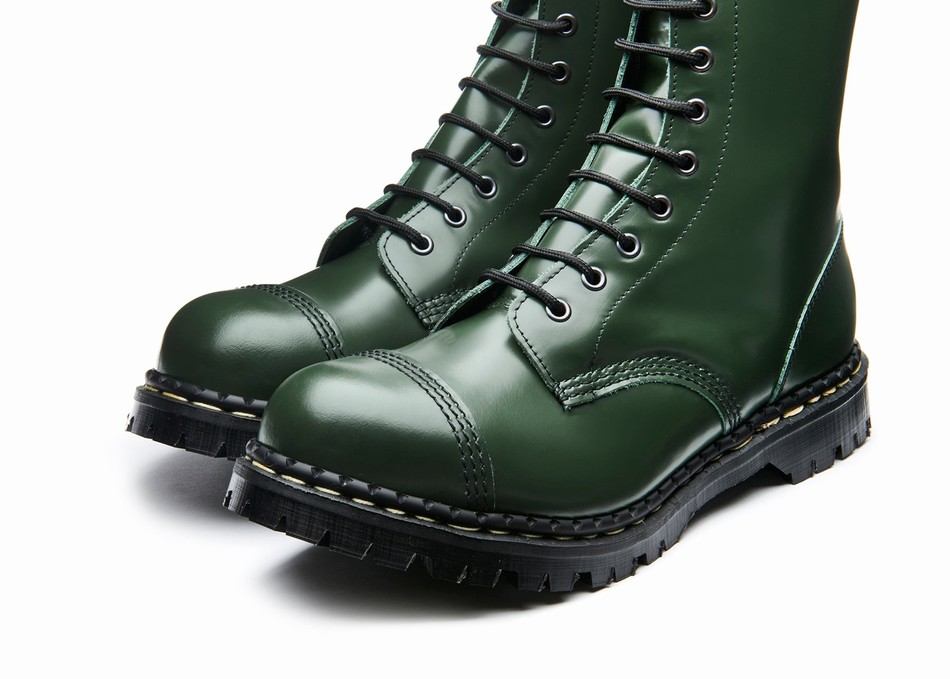 Botas Derby Solovair Hi Shine 10 Eye Steel Toe Capped Mujer Verde | GF10-1980-GN-035