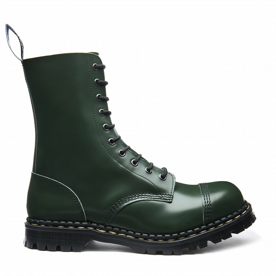 Botas Derby Solovair Hi Shine 10 Eye Steel Toe Capped Mujer Verde | GF10-1980-GN-035