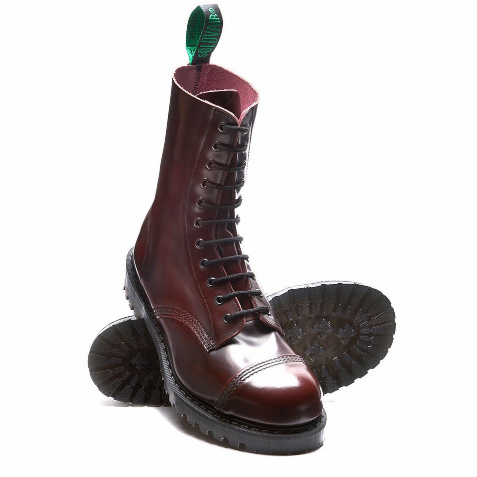 Botas Derby Solovair Rub-Off 11 Eye Steel Toe Hombre Burdeos | SC11-1980-BUR-G-060