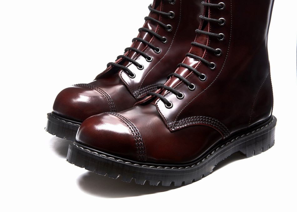 Botas Derby Solovair Rub-Off 11 Eye Steel Toe Hombre Burdeos | SC11-1980-BUR-G-060