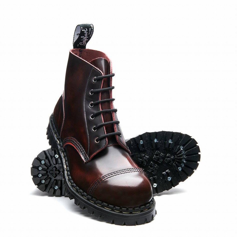 Botas Derby Solovair Rub-Off 6 Eye Steel Toe Capped Hombre Burdeos | GF6-1710-BUR-RO-030