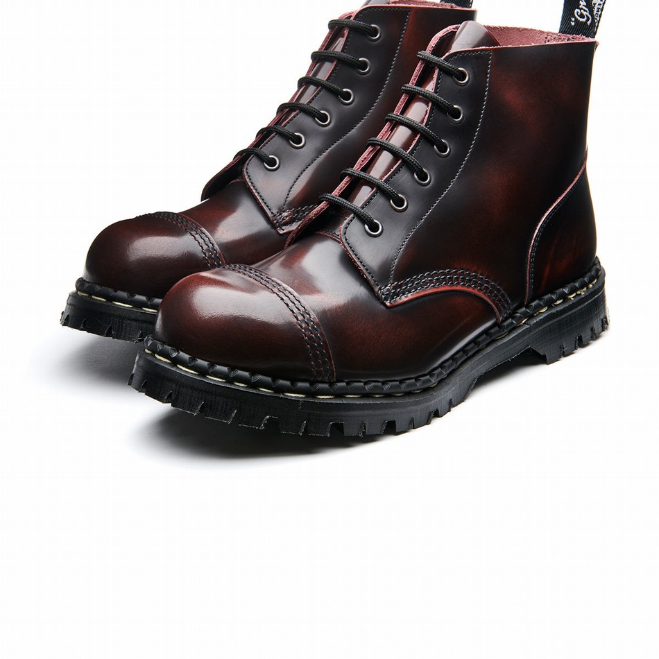 Botas Derby Solovair Rub-Off 6 Eye Steel Toe Capped Hombre Burdeos | GF6-1710-BUR-RO-030