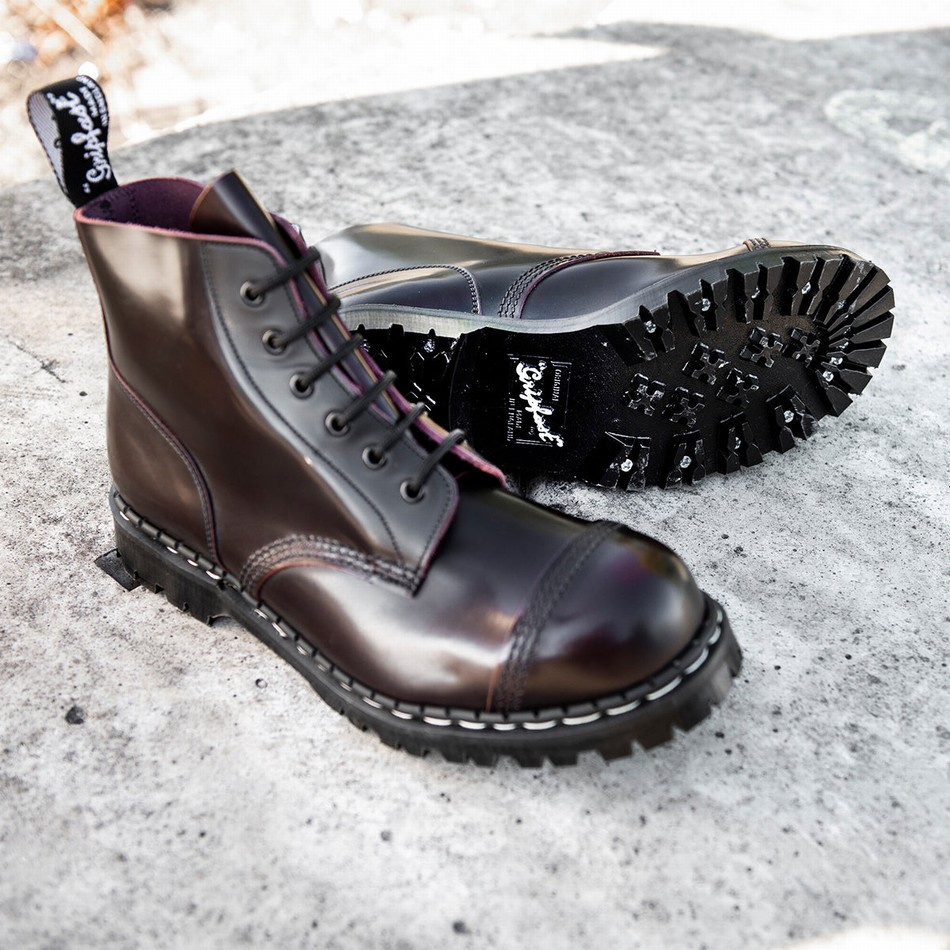 Botas Derby Solovair Rub-Off 6 Eye Steel Toe Capped Hombre Burdeos | GF6-1710-BUR-RO-030