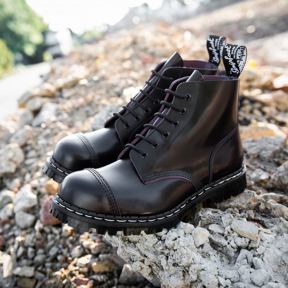 Botas Derby Solovair Rub-Off 6 Eye Steel Toe Capped Hombre Burdeos | GF6-1710-BUR-RO-030