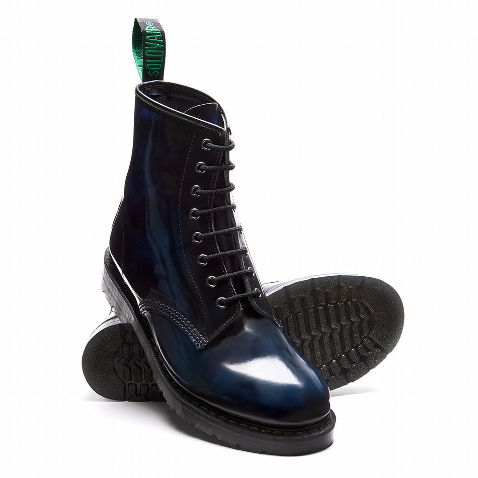 Botas Derby Solovair Rub-Off 8 Eye Hombre Azul Marino | S8-551-NV-RO-G-035