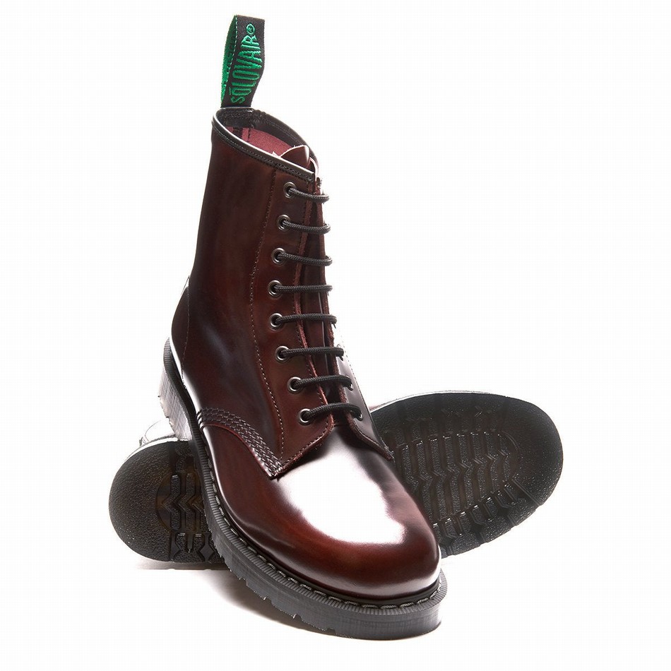 Botas Derby Solovair Rub-Off 8 Eye Hombre Burdeos | S8-551-BUR-G-030