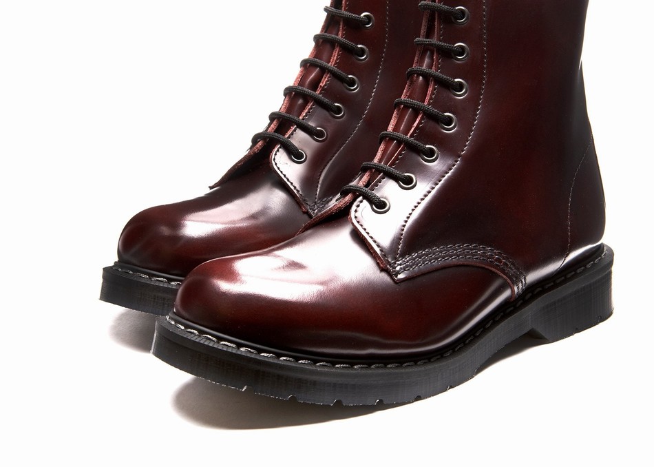 Botas Derby Solovair Rub-Off 8 Eye Hombre Burdeos | S8-551-BUR-G-030