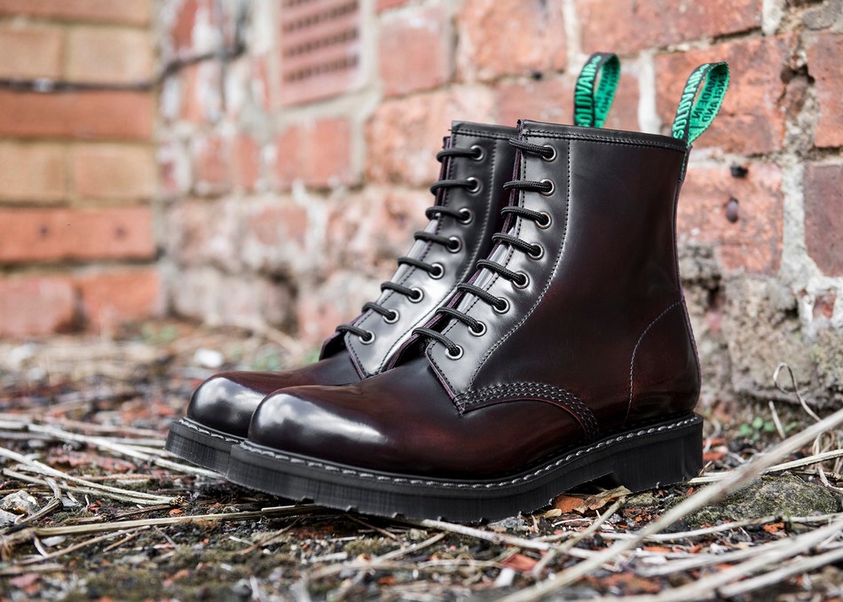 Botas Derby Solovair Rub-Off 8 Eye Hombre Burdeos | S8-551-BUR-G-030