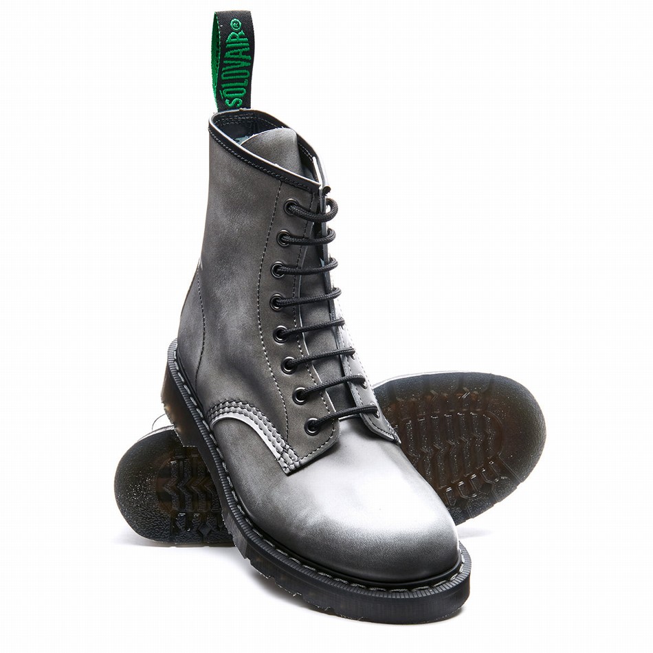 Botas Derby Solovair Rub-Off 8 Eye Hombre Gris | S8-551-CGY-RO-G-065