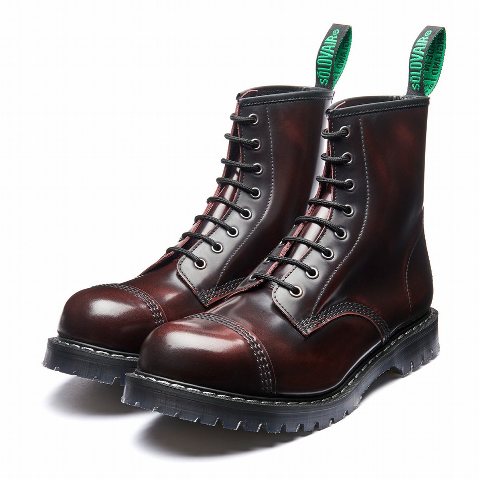 Botas Derby Solovair Rub-Off 8 Eye Steel Toe Hombre Burdeos | SC8-1550-BUR-G-060