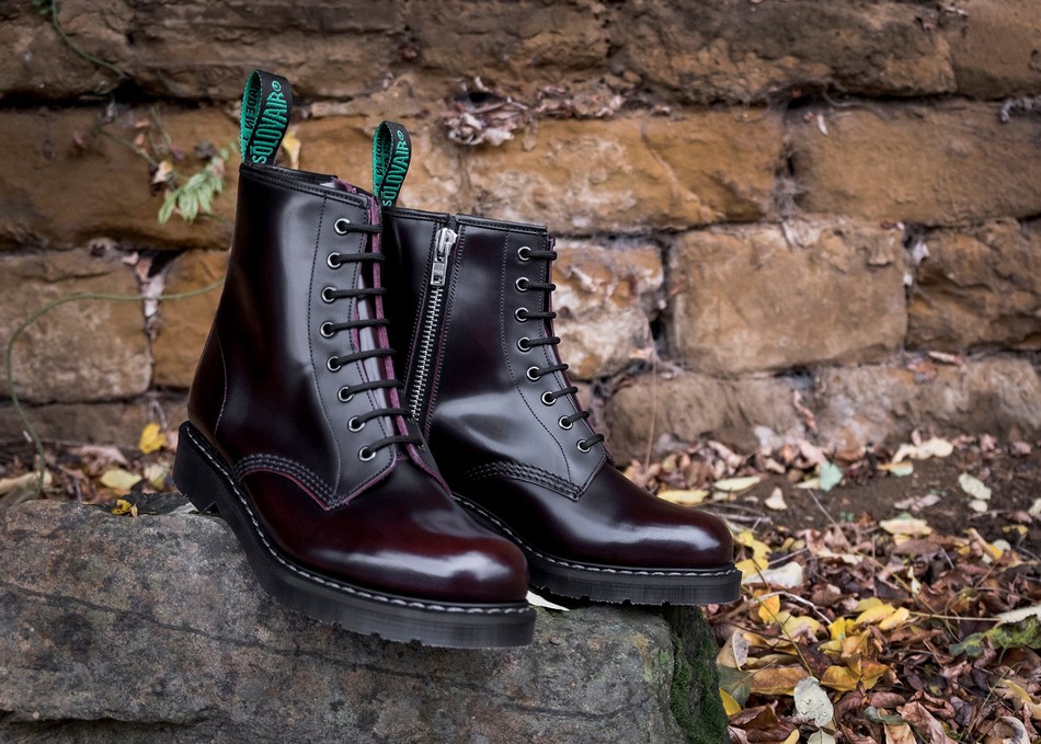 Botas Derby Solovair Rub-Off 8 Eye Zip Hombre Burdeos | S8-551-BUR-ZIP-G-045