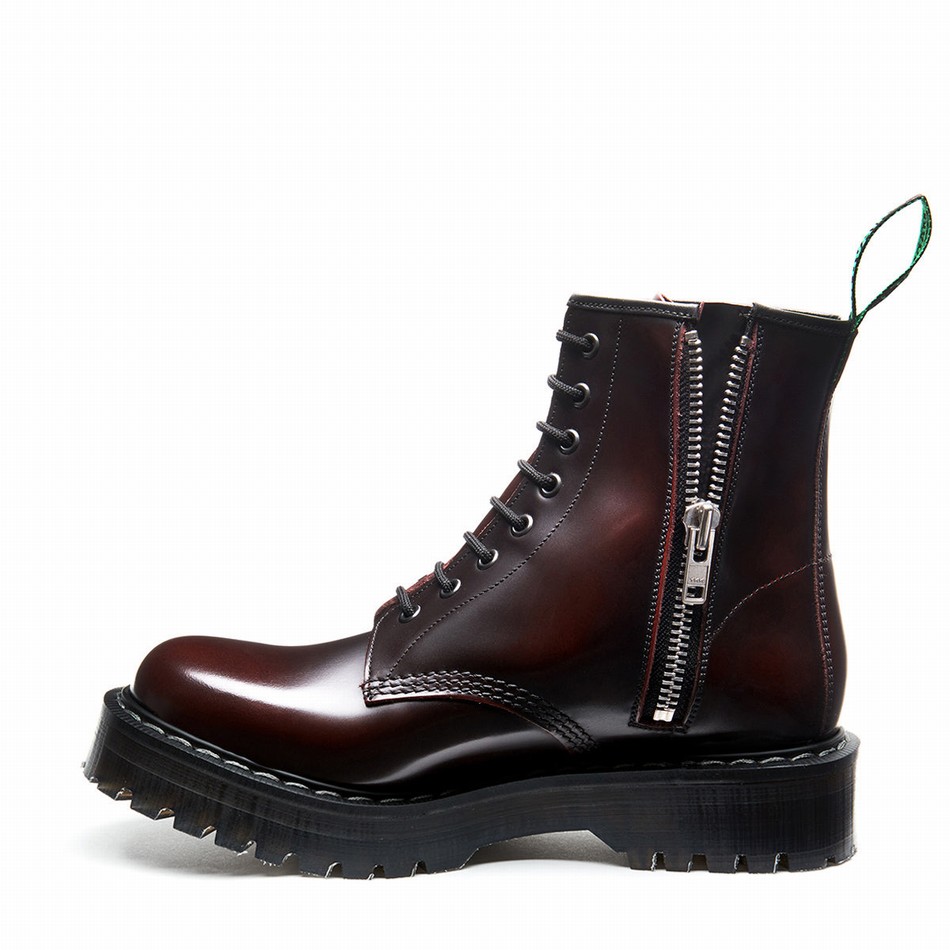 Botas Derby Solovair Rub-Off 8 Eye Zipped Platform Mujer Burdeos | S8-551-BUR-ZIP-HIGH-G-030