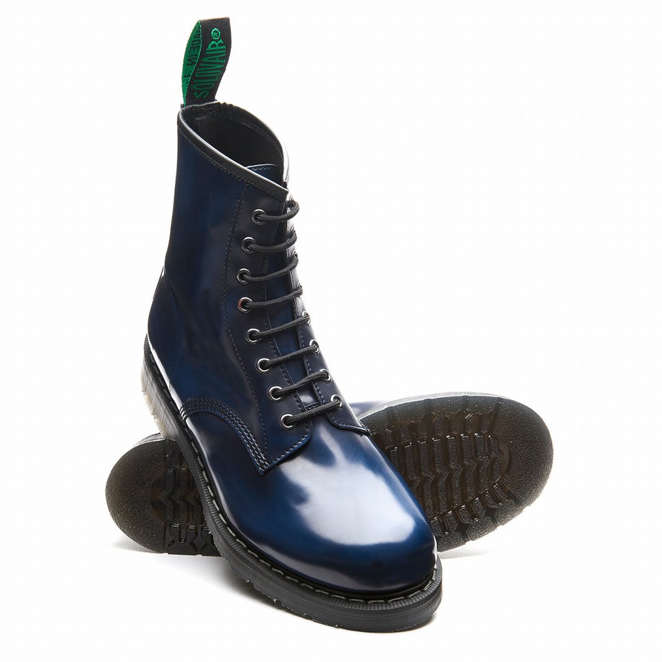 Botas Derby Solovair Rub-Off Vegan 8 Eye Mujer Azul Marino | VS8-551-NV-RO-VEG-G-030