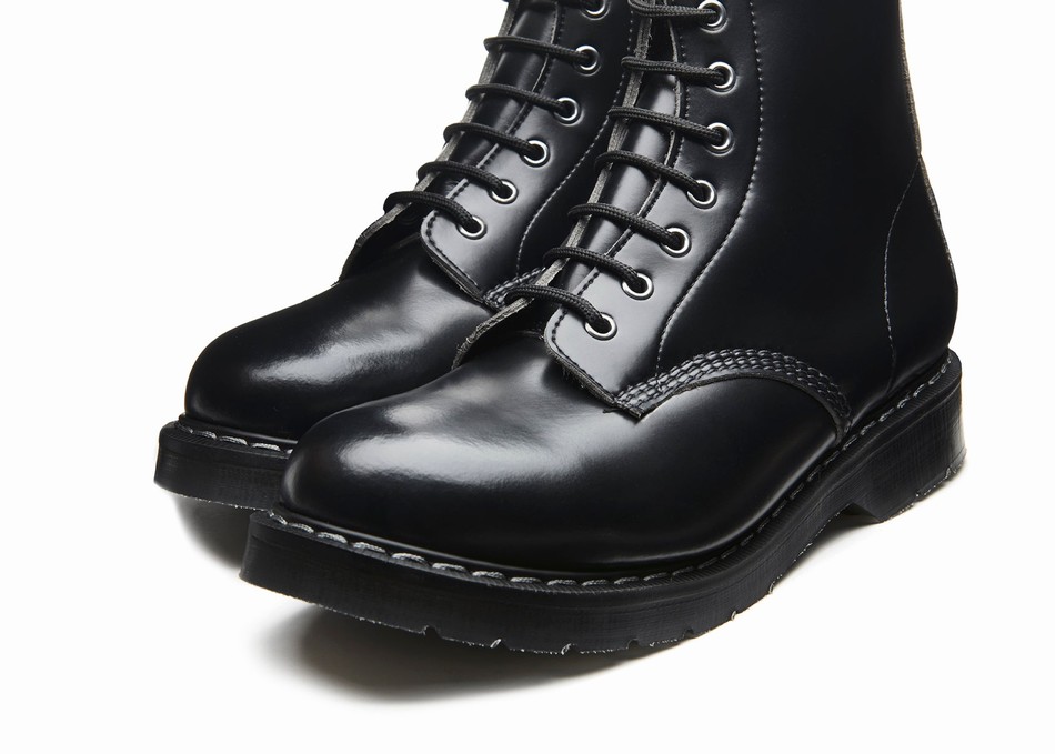 Botas Derby Solovair Vegan Hi-Shine 8 Eye Mujer Negras | VS8-551-BK-SM-VEG-G-035