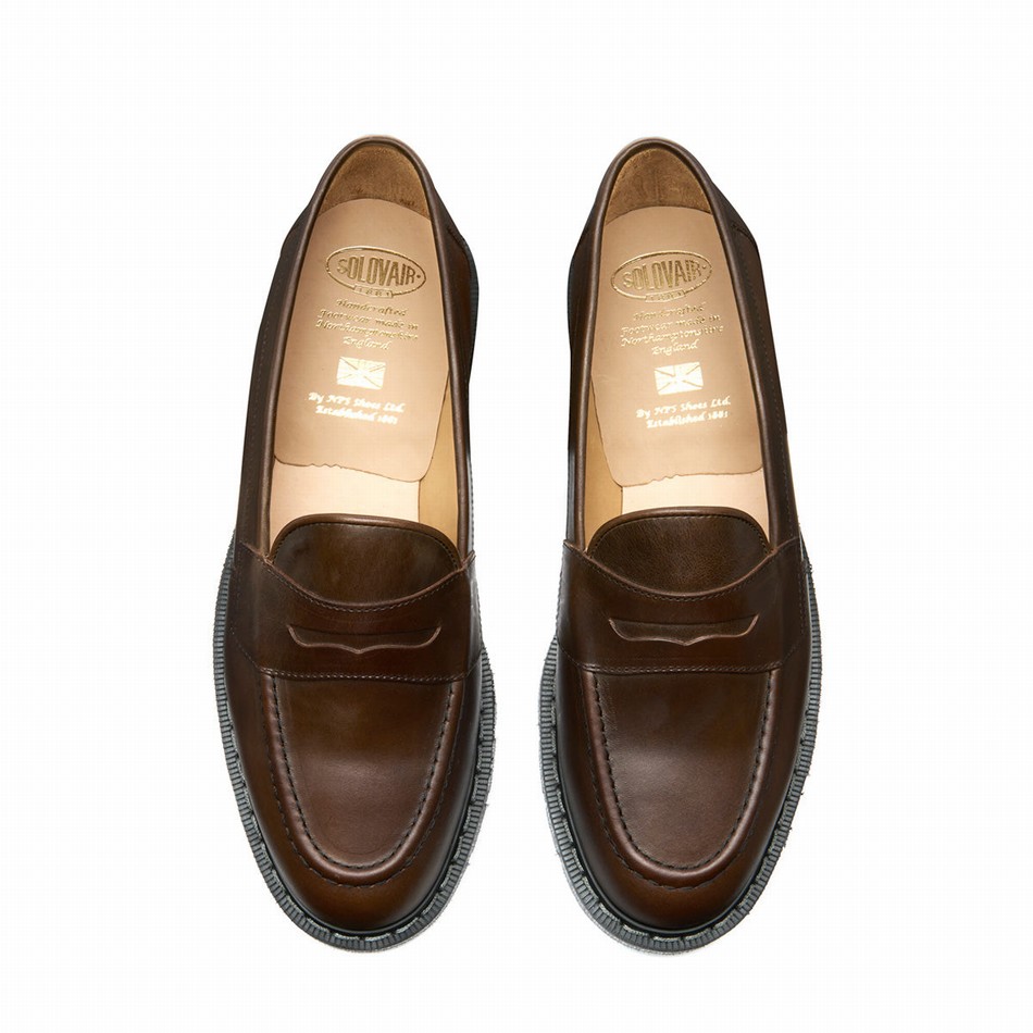 Mocasines Solovair Gaucho Crazy Horse Penny Hombre Marrones | S0-970-CH-G-030