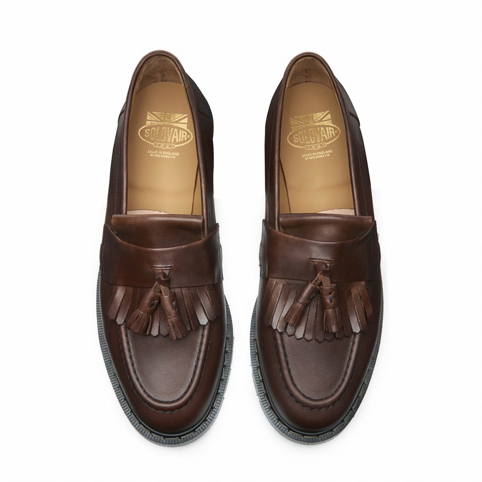 Mocasines Solovair Gaucho Crazy Horse Tassel Hombre Marrones | S0-1022-CH-G-030