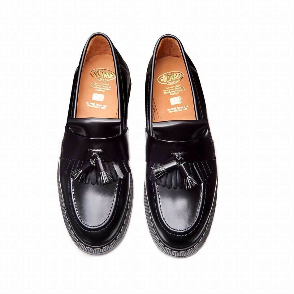 Mocasines Solovair Hi-Shine Tassel Mujer Negras | S0-1022-BK-G-030