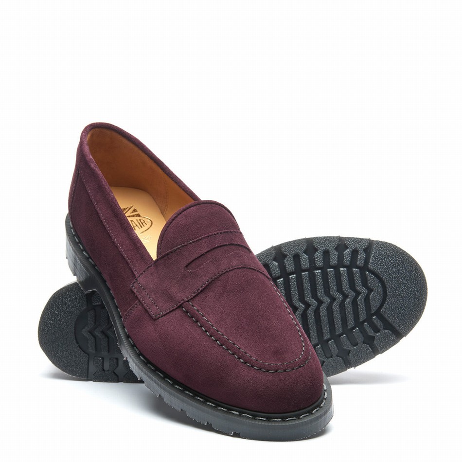 Mocasines Solovair Suede Penny Hombre Burdeos | S0-970-AM-SUE-G-040