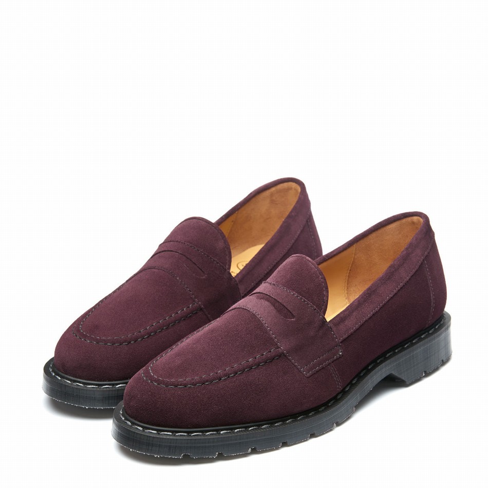 Mocasines Solovair Suede Penny Hombre Burdeos | S0-970-AM-SUE-G-040