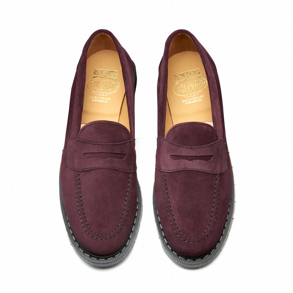 Mocasines Solovair Suede Penny Hombre Burdeos | S0-970-AM-SUE-G-040