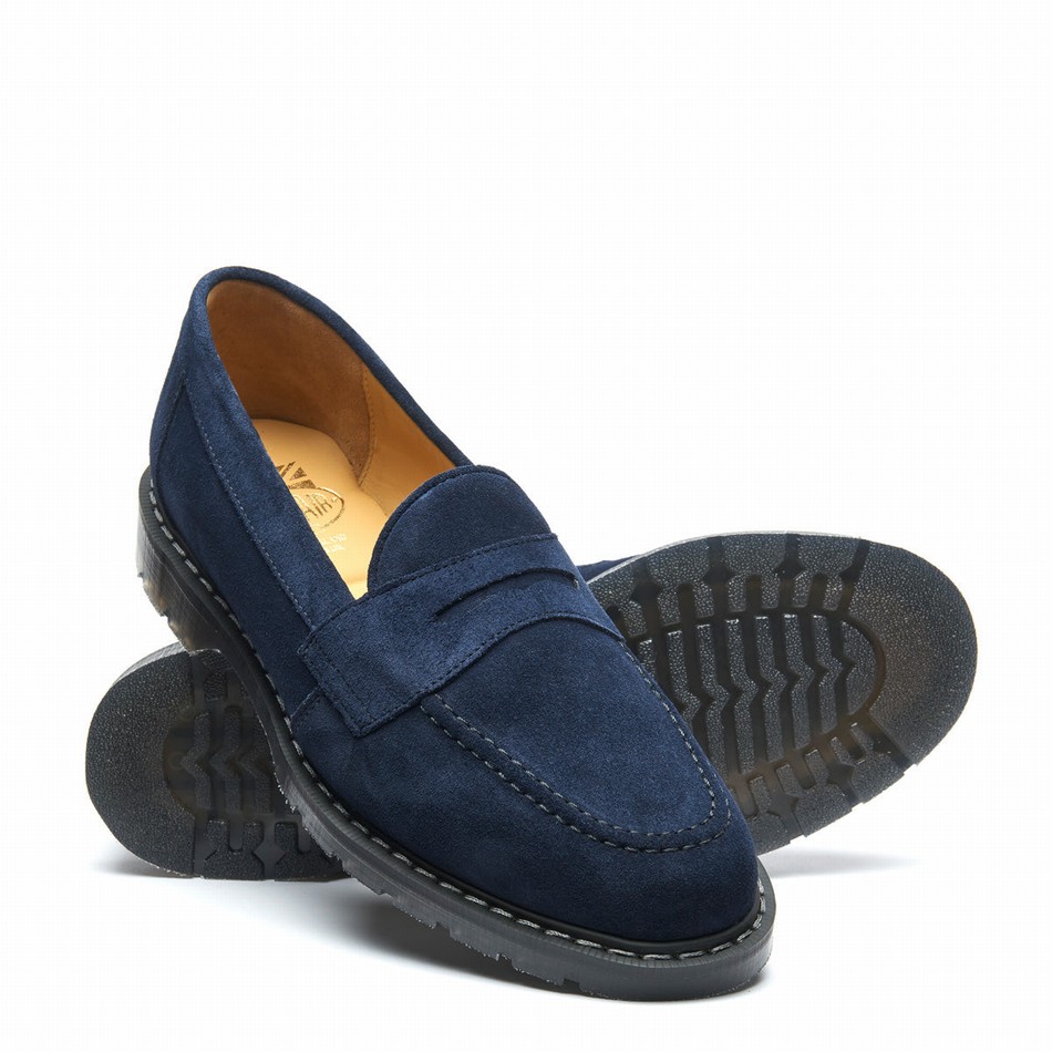 Mocasines Solovair Suede Penny Mujer Azul Marino | S0-970-BL-SUE-G-040