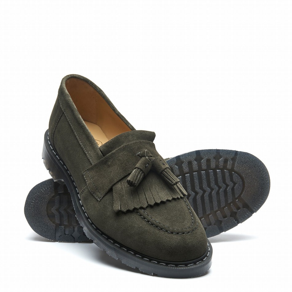 Mocasines Solovair Suede Tassel Hombre Verde Oliva | S0-1022-OL-SUE-G-035