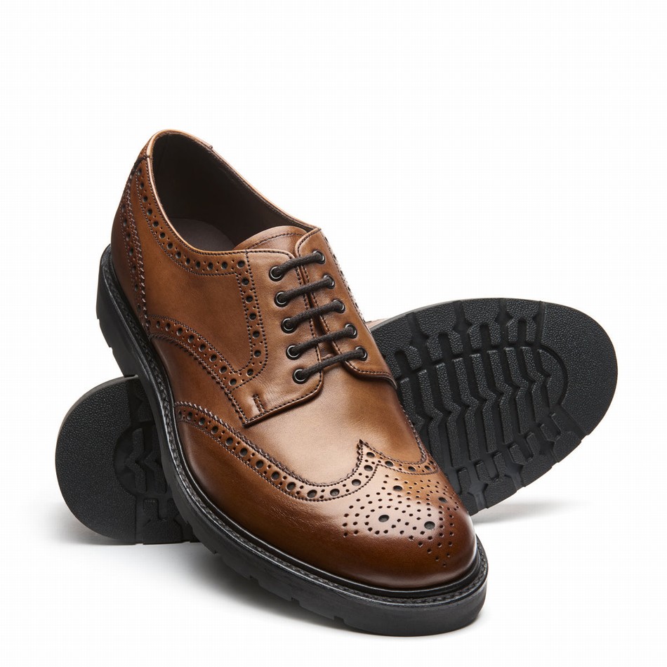 Zapatos Brogue Solovair 5 Eye Gibson Hombre Marrones | LS5-813-TAN-B-060