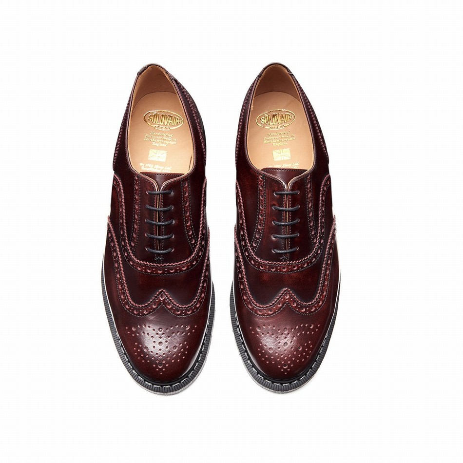 Zapatos Brogue Solovair Rub-Off English Mujer Burdeos | S5-811-BUR-G-030